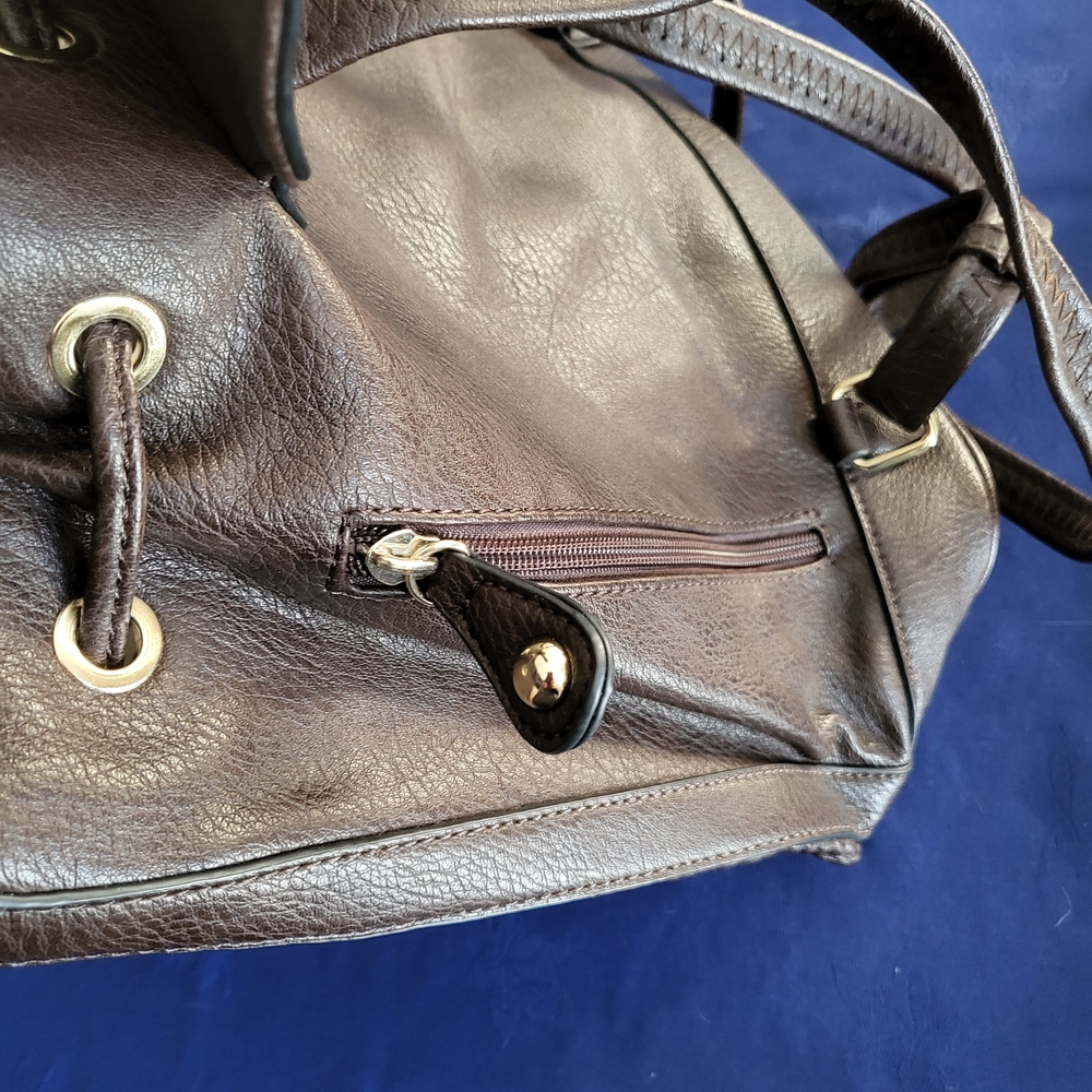 Brown Textured Vegan Leather Womens Backpack - Picture 11 of 11